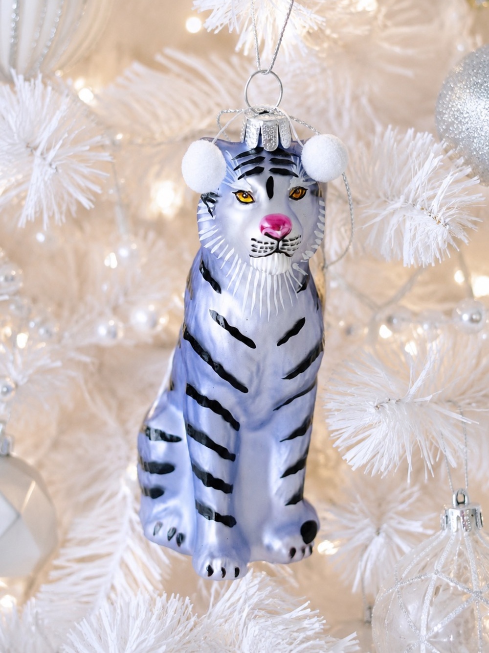 Bloomingdale’s Lavender Blue Tiger Christmas Ornament NWT